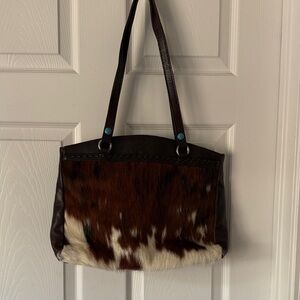 Patricia Nash Brown and Cream Leather Shoulder Bag